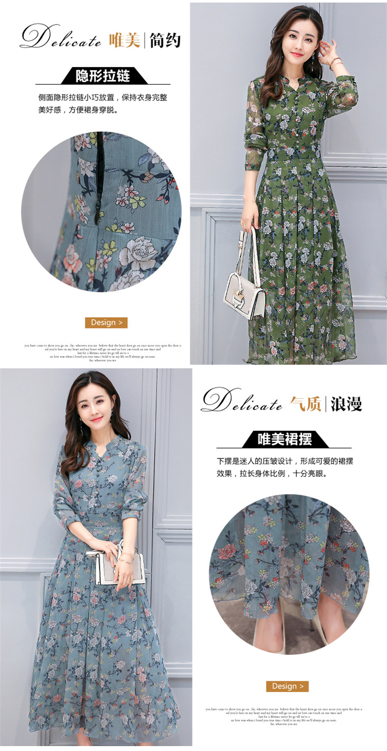 シャツワンピース 花柄シフォン長袖シャツワンピース