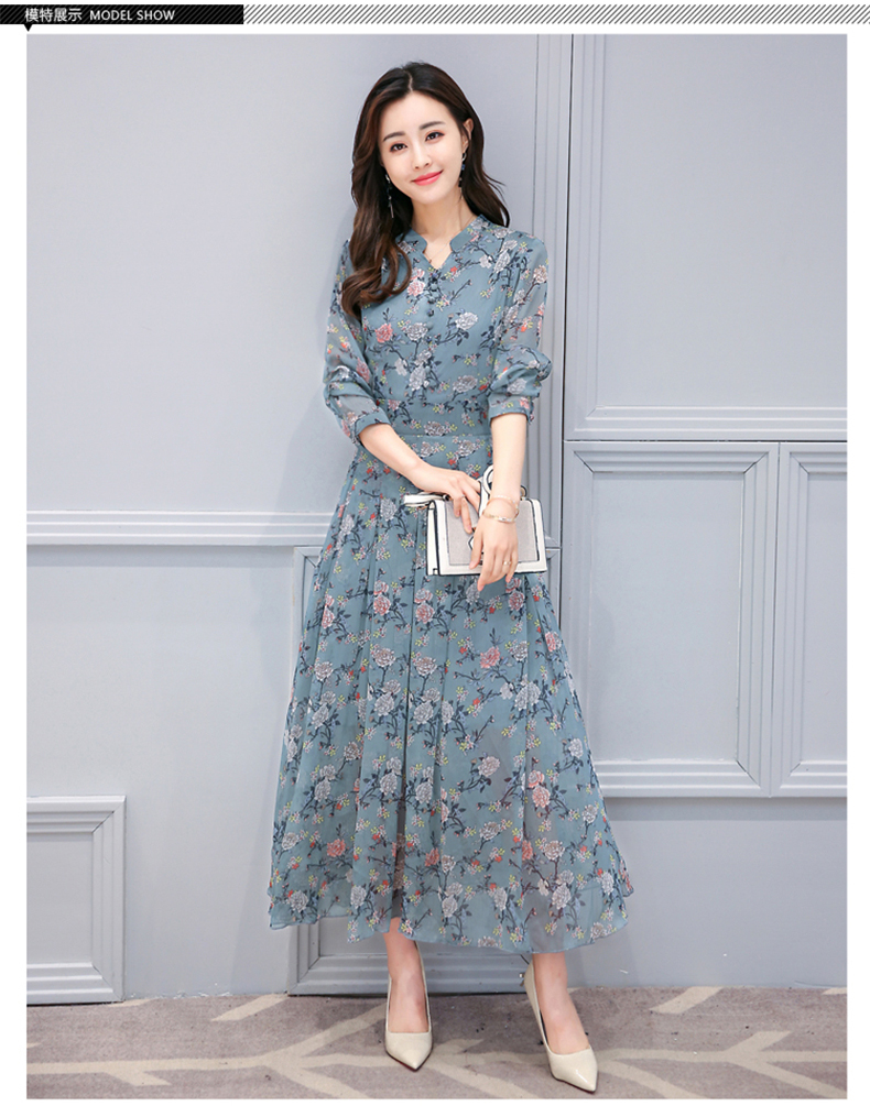 シャツワンピース 花柄シフォン長袖シャツワンピース
