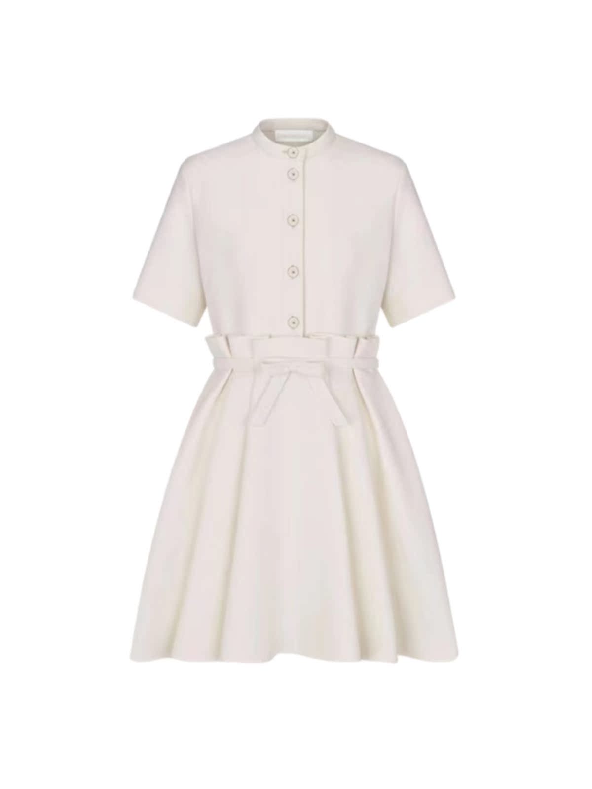 シャツワンピース バンドカラー半袖フレアシャツワンピース