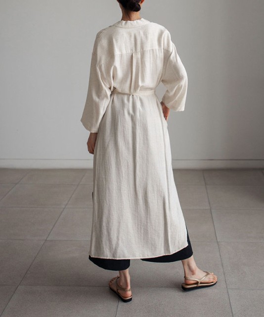 リネン長袖シャツワンピース ロング丈