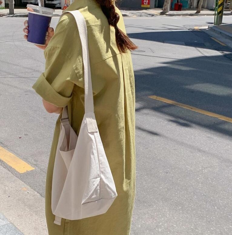 シャツワンピース日系麻綿混ロングワンピース