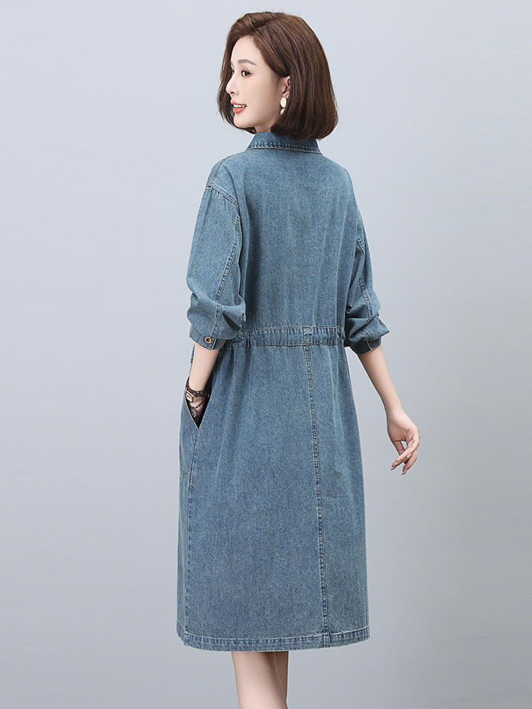 シャツワンピース ウエストリボン付きデニムシャツワンピース