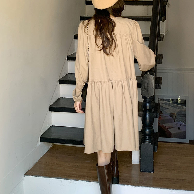 コットン シャツワンピース 長袖 大きいサイズ 着痩せ 秋 無地