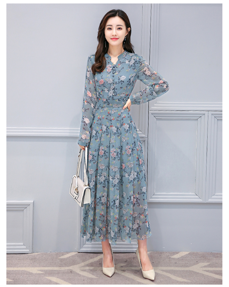シャツワンピース 花柄シフォン長袖シャツワンピース