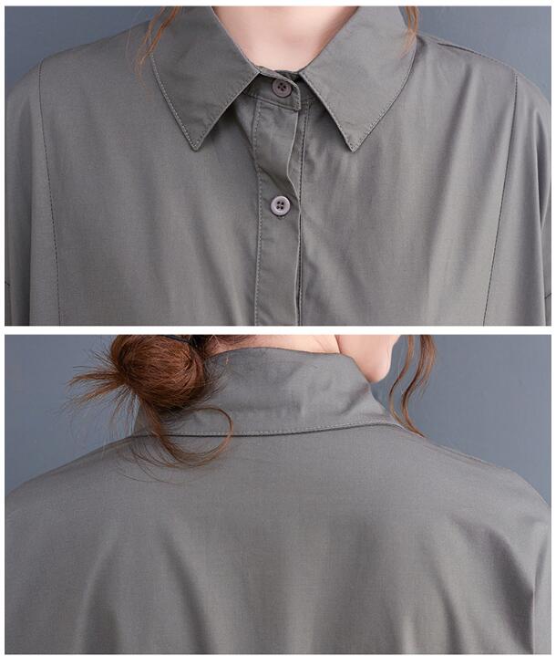 コットン素材ティアードシャツワンピース長袖マキシ丈春夏