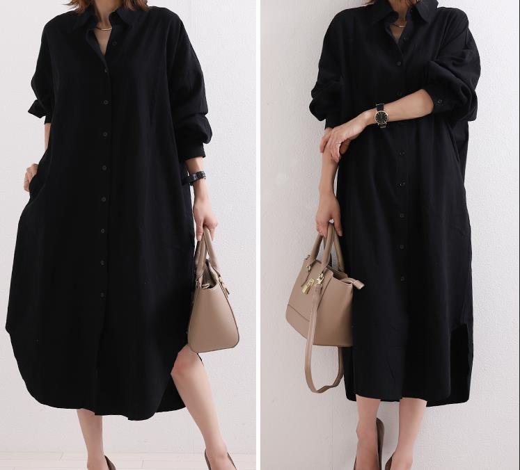 コットン素材シャツワンピース 体型カバー羽織り二通り着用可能
