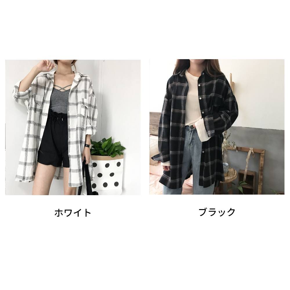 コットンチェック柄ロング丈シャツワンピース