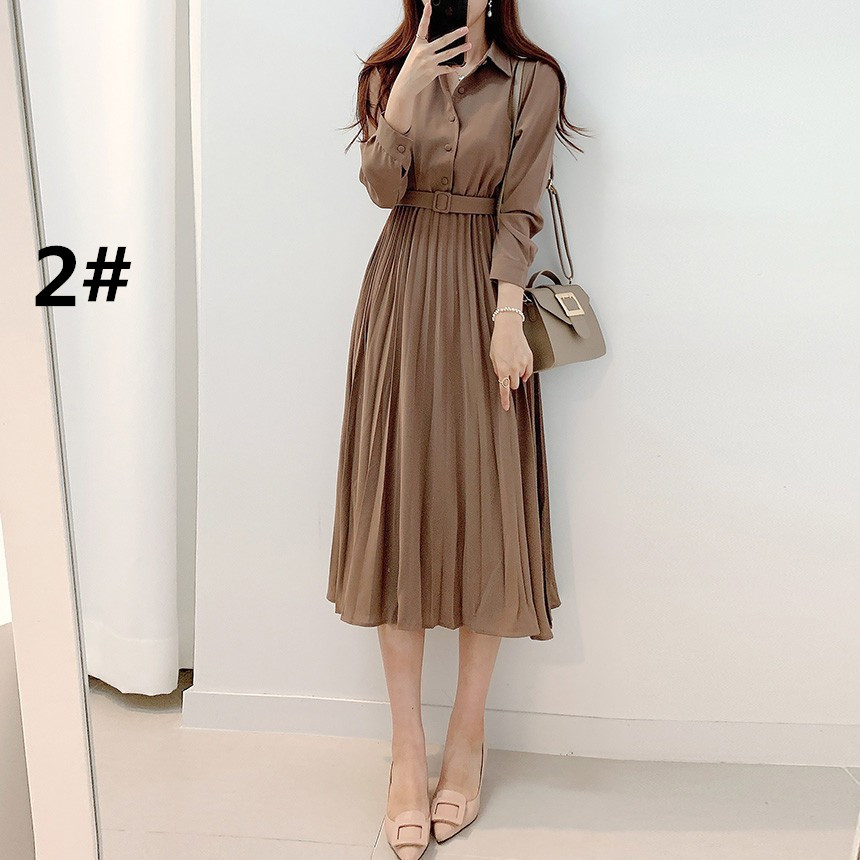 コットン プリーツ シャツワンピース ロング丈 ベルト付き 2026年新作