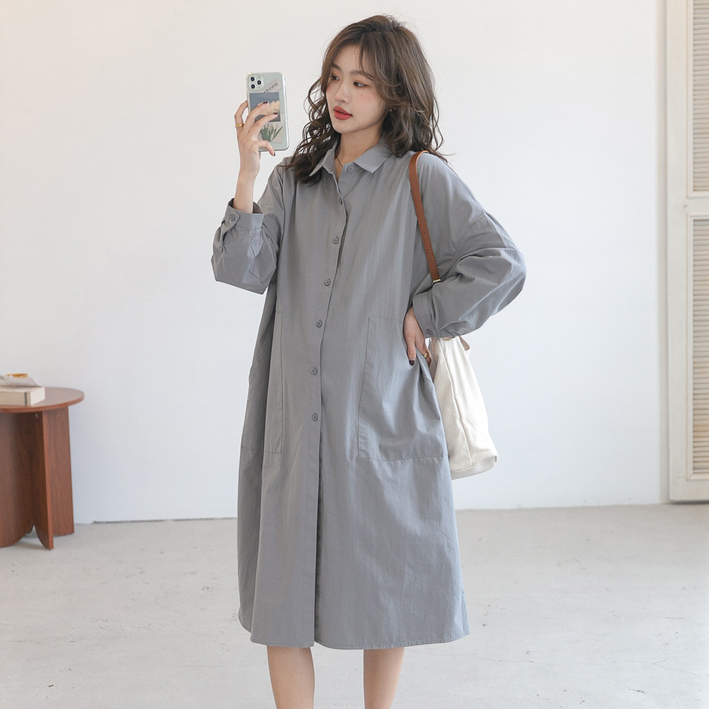 シャツワンピース ゆったりシルエット長袖シャツワンピース