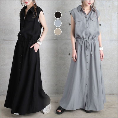  シャツワンピース レディース ノースリーブ