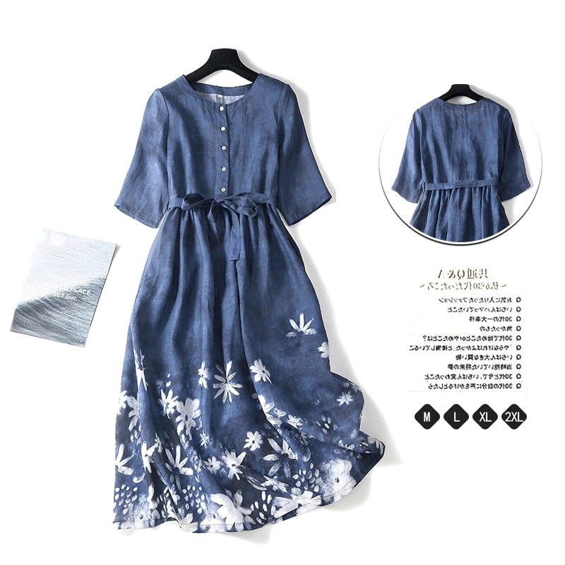 コットン花柄シャツワンピース ロング丈 大きいサイズ対応