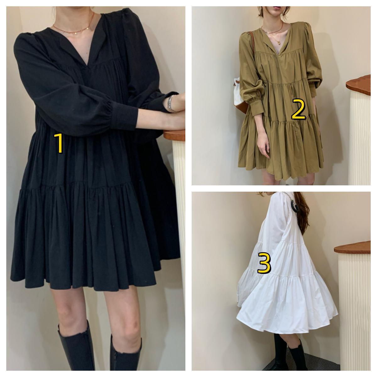 シャツワンピース美ライン長袖ワンピース