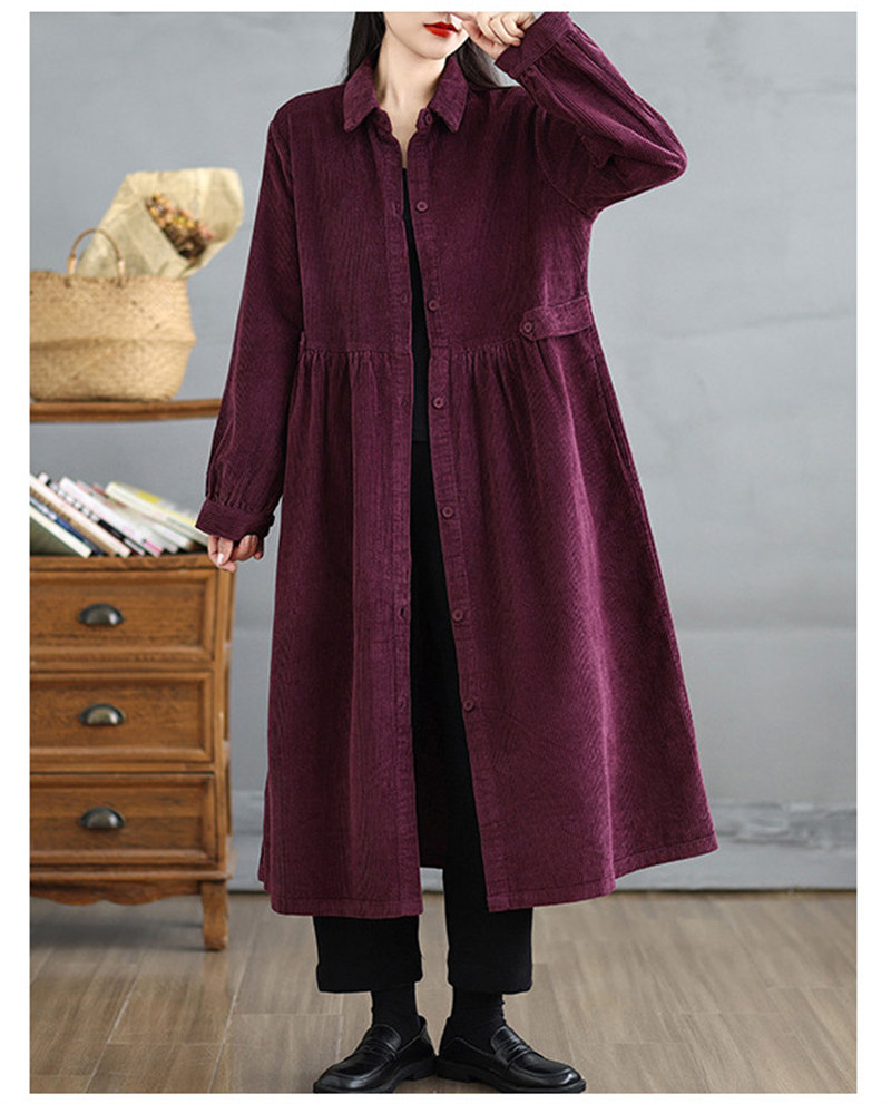 コーデュロイシャツワンピース長袖ロング丈秋冬