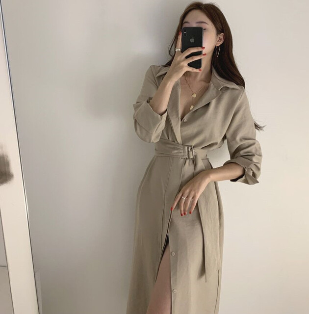 コットンシャツワンピースレディース長袖