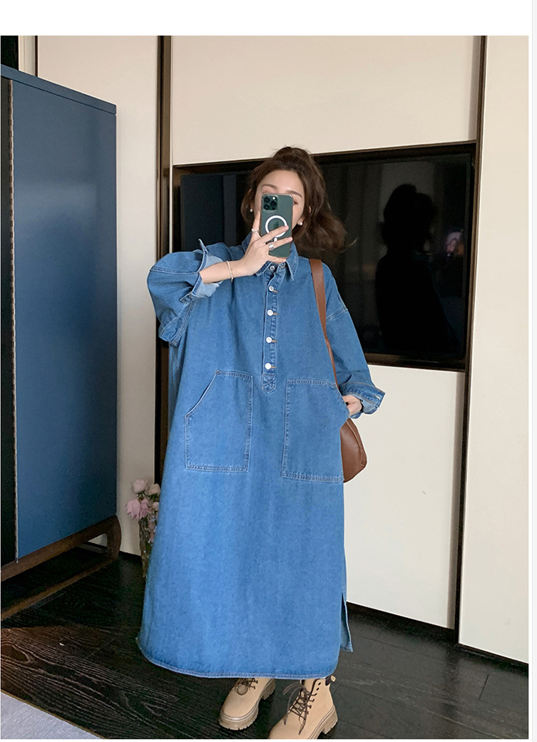 シャツワンピースデニム大きめポケットワンピース