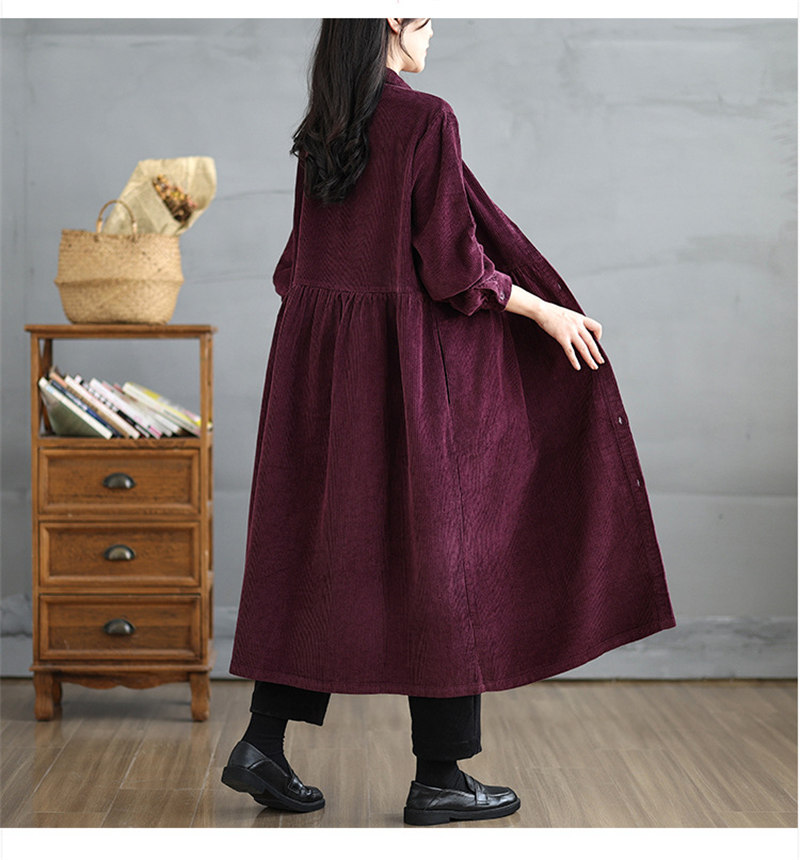 コーデュロイシャツワンピース長袖ロング丈秋冬