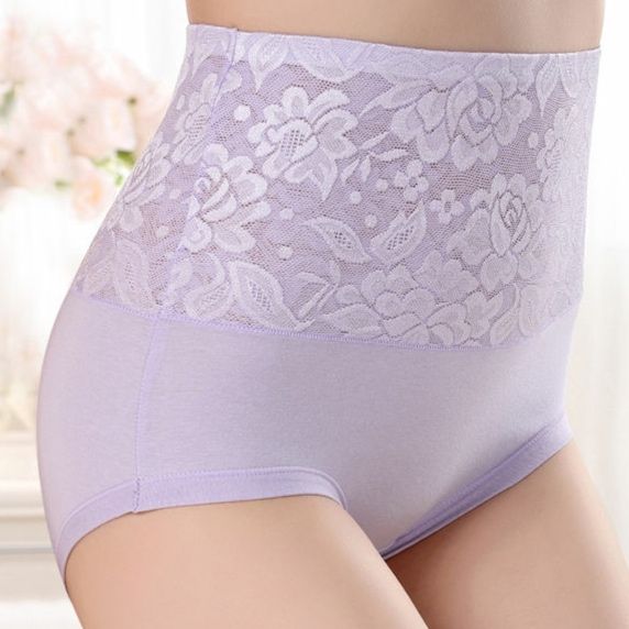 ショーツ 花柄レース装飾ハイウエスト美腹ショーツ