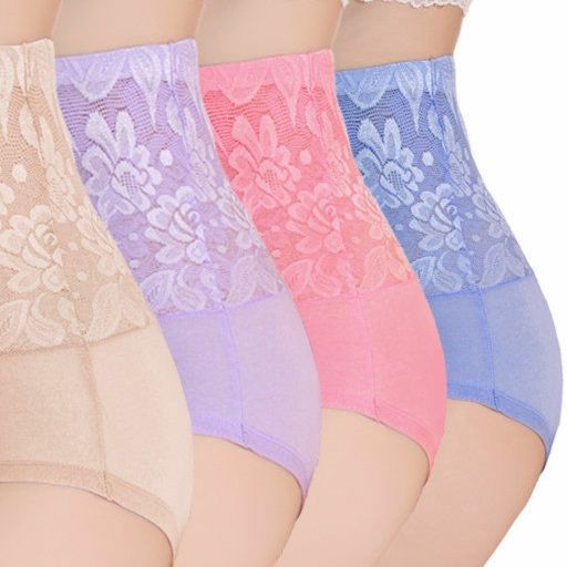 ショーツ 花柄レース装飾ハイウエスト美腹ショーツ