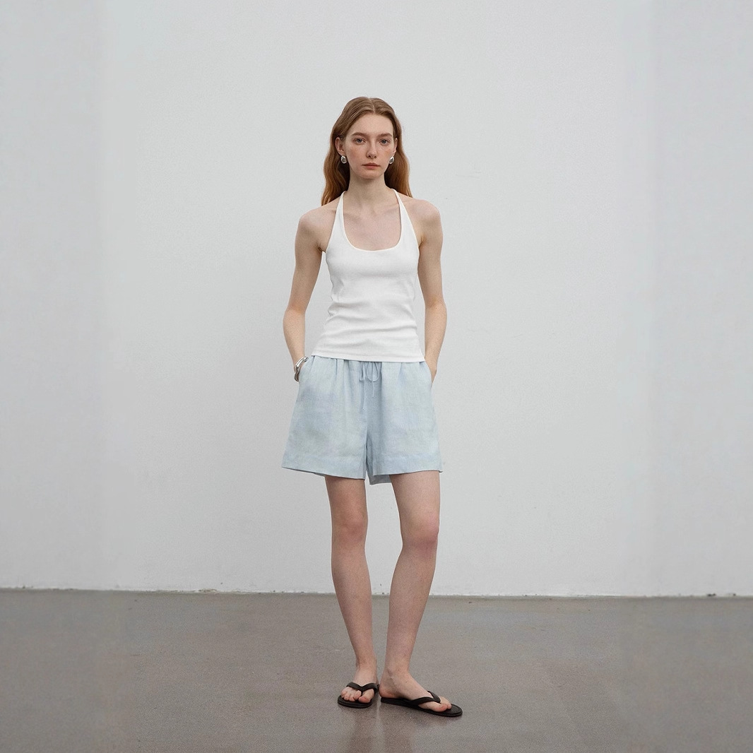 ショートパンツ 紐付きゆったりレディースシルエットショートパンツ