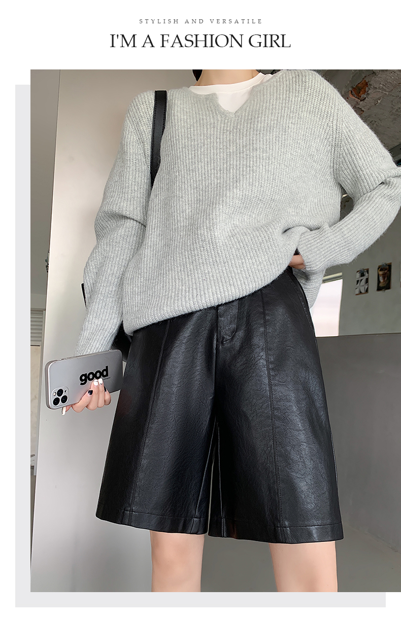ショートパンツ 上品フェイクレザーハーフパンツ