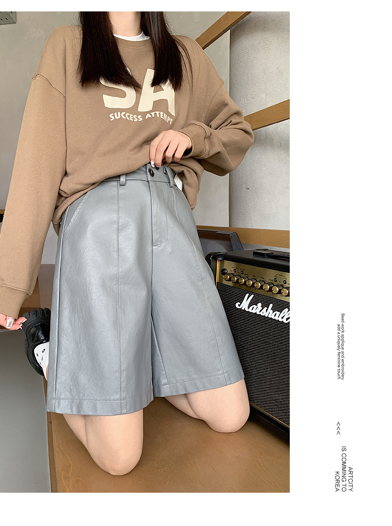 ショートパンツ 上品フェイクレザーハーフパンツ