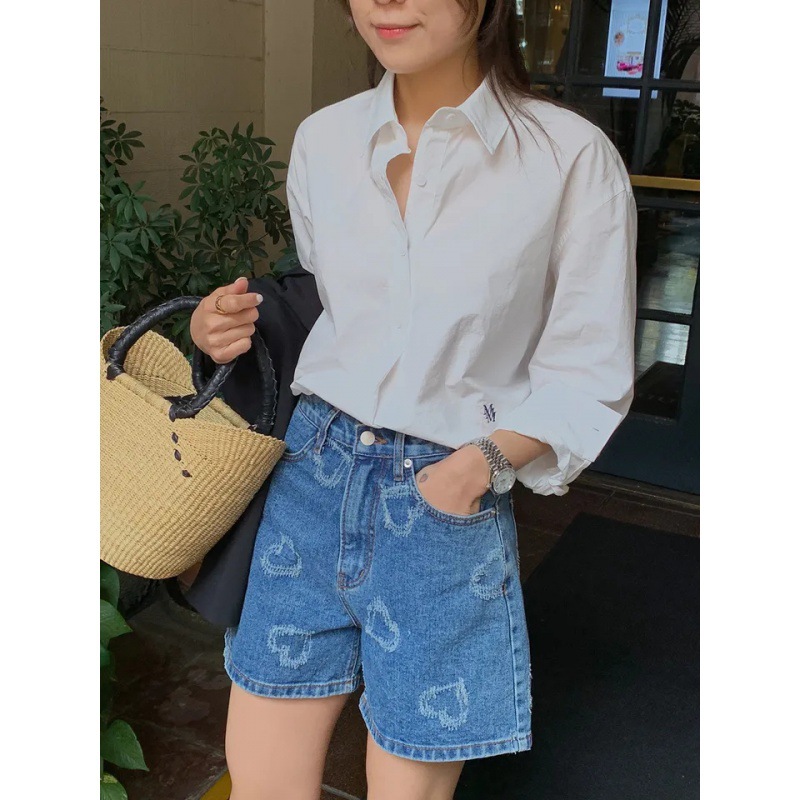 レディース デニム ショートパンツ ダメージ ハイウエスト 着痩せ