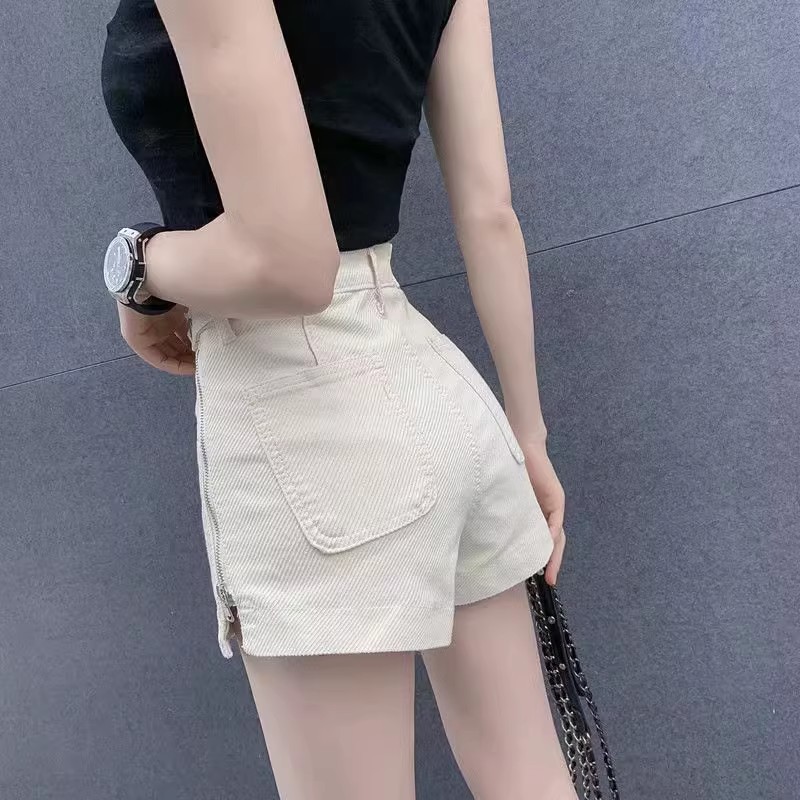 ジッパーデザイン ハイウエストショートパンツ
