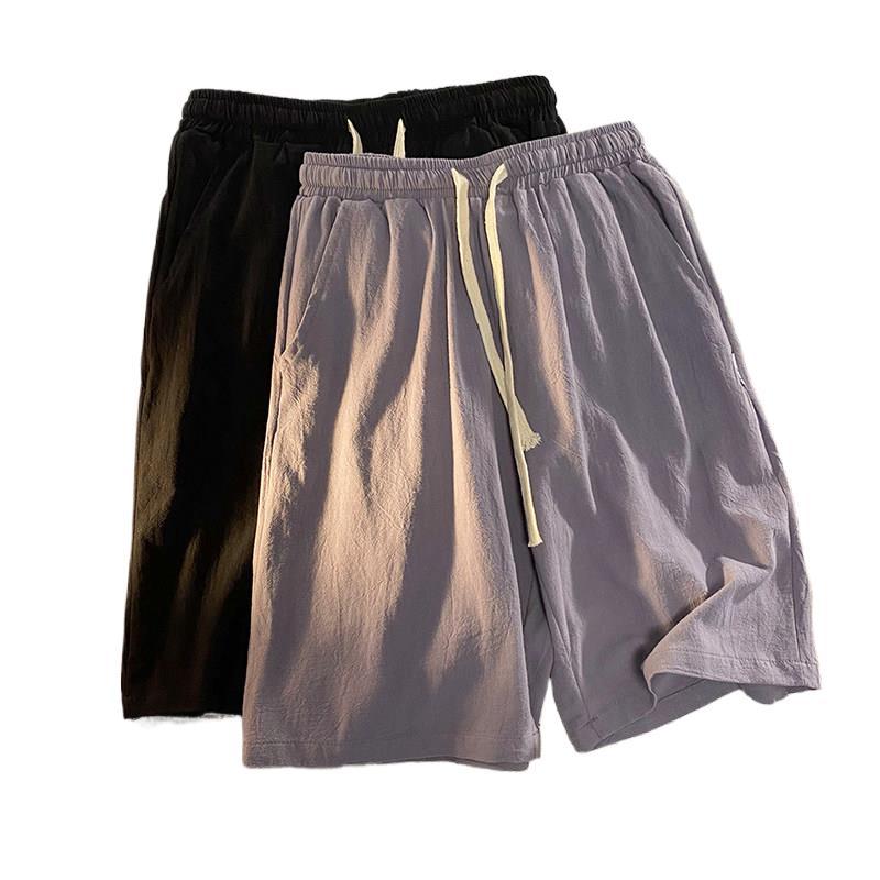 ショートパンツメンズ涼感素材ゴムウエスト紐付き