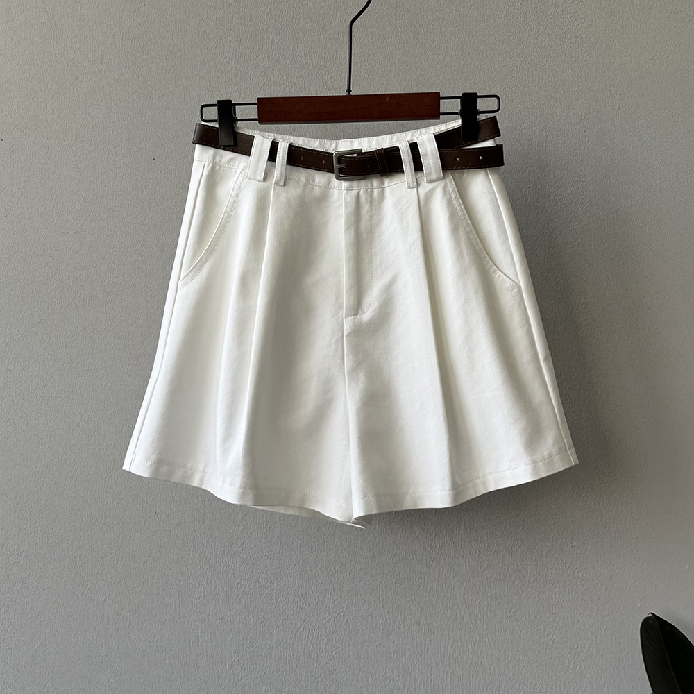 ショートパンツ ベルト付きフレアショートパンツ
