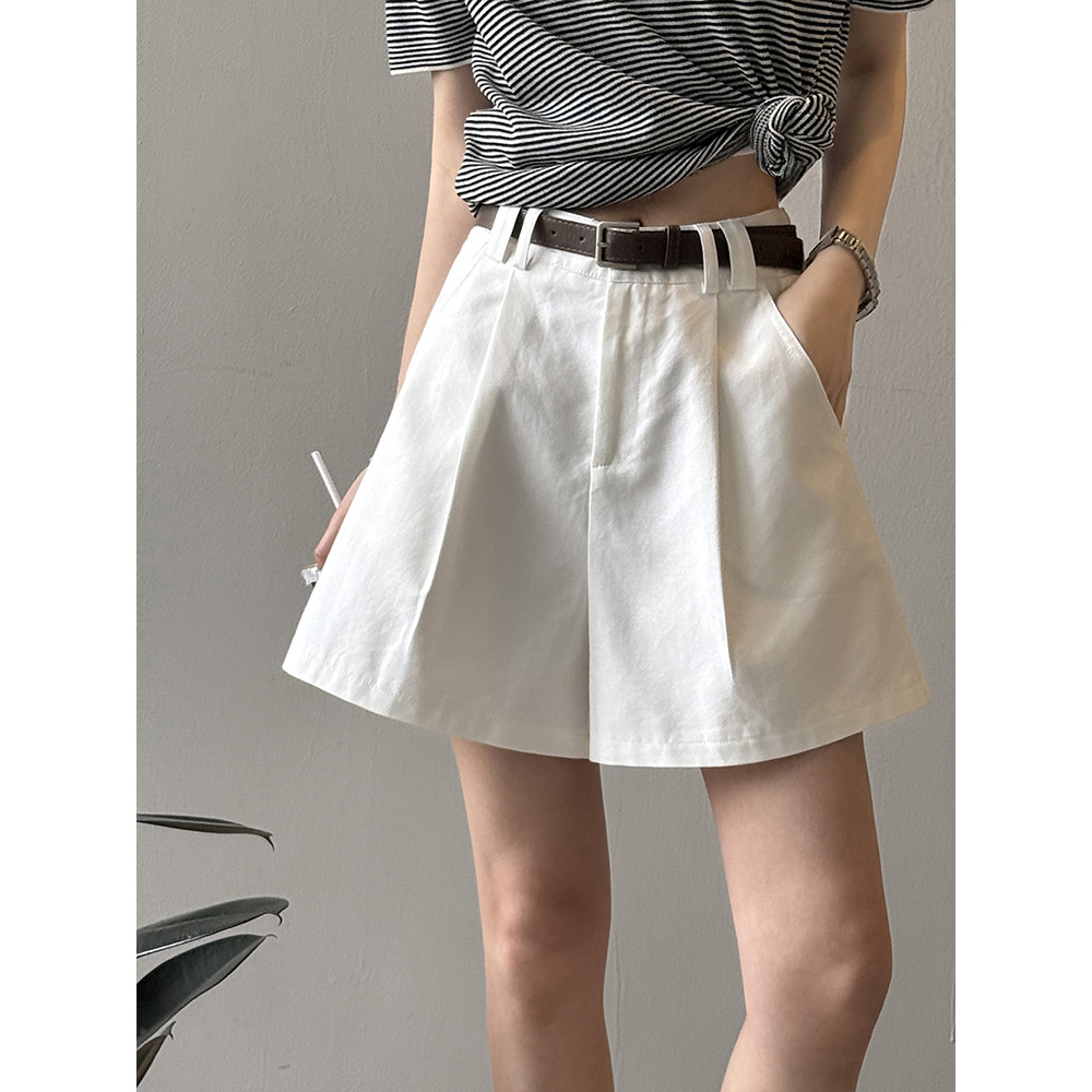 ショートパンツ ベルト付きフレアショートパンツ