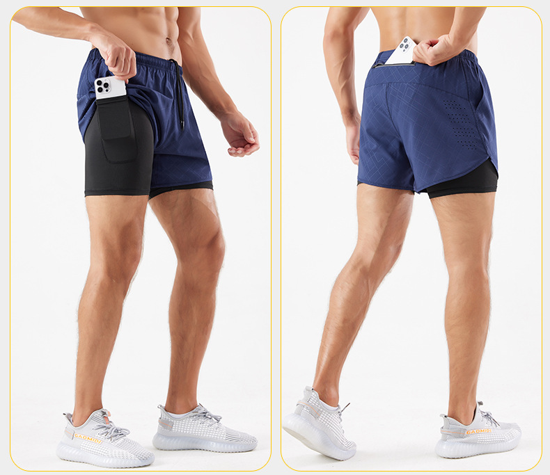 スポーツ用二重構造ポケット付きショートパンツ