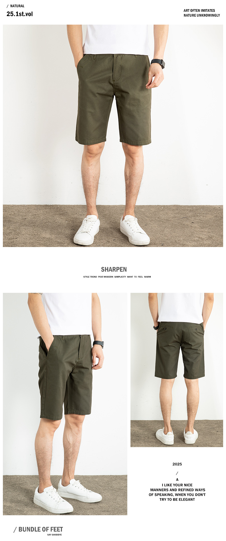 ショートパンツ 上質綿麻混紡チノショートパンツ