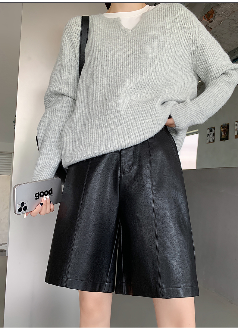 ショートパンツ 上品フェイクレザーハーフパンツ