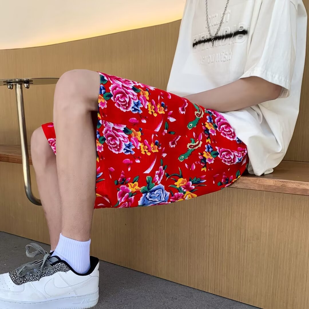 ショートパンツ バラ柄ゆったりボトムス