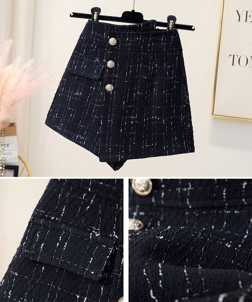 レディース ツイード調巻き風ショートパンツ