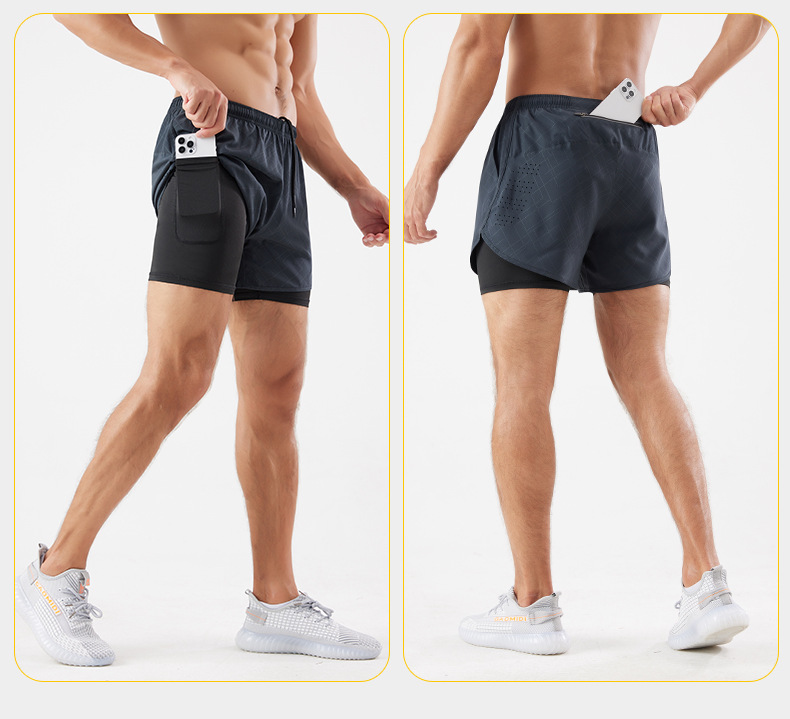 スポーツ用二重構造ポケット付きショートパンツ