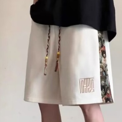 アニメキャラクター刺繍入り カジュアルショートパンツ
