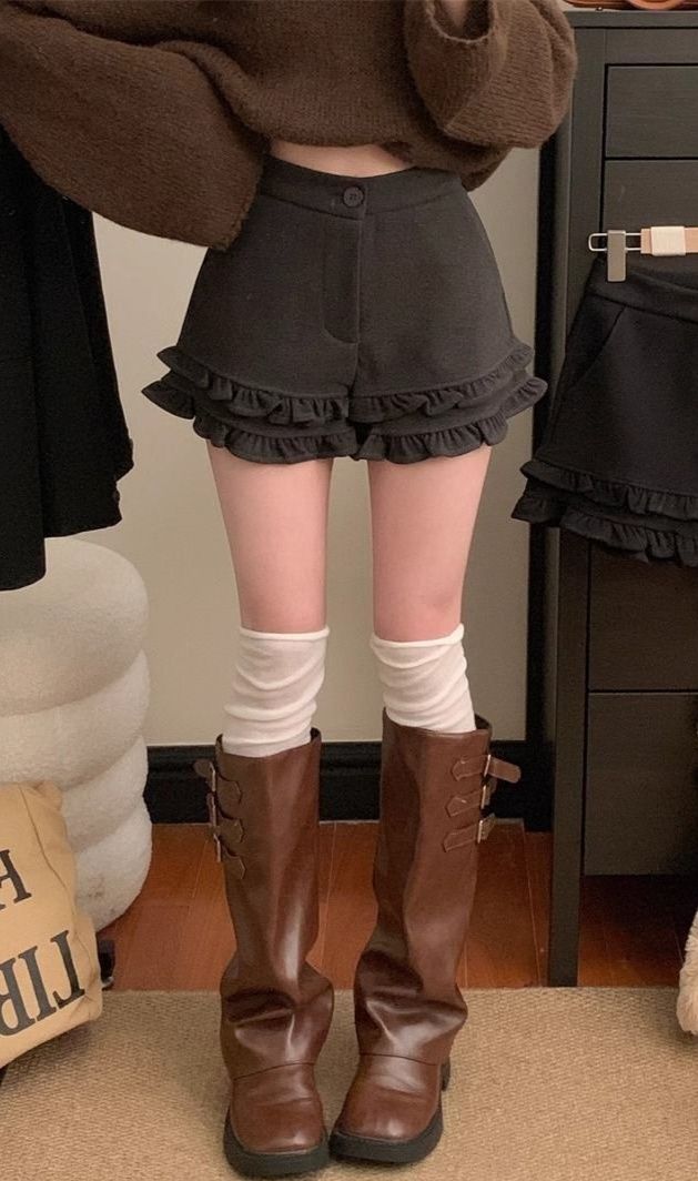 ショートパンツレディース裾フリルデザインハイウエスト