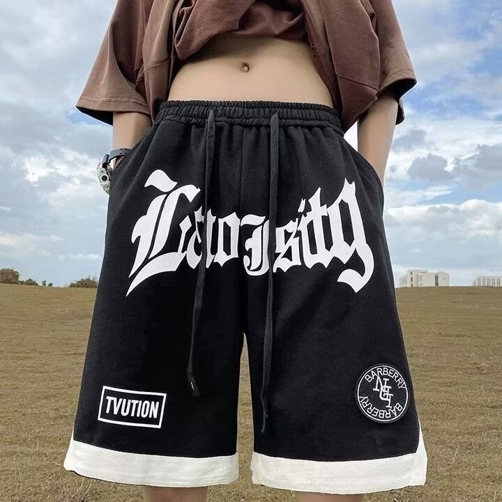 ショートパンツメンズ英字ロゴプリント裾折り返し