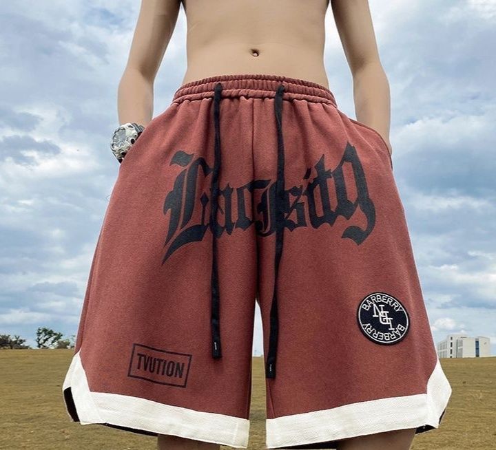 ショートパンツメンズ英字ロゴプリント裾折り返し