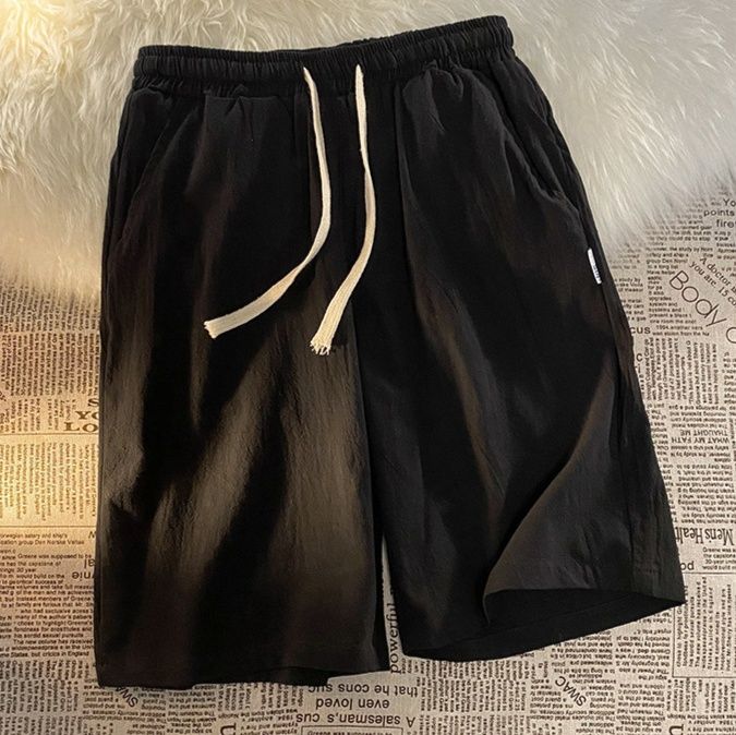 ショートパンツメンズ涼感素材ゴムウエスト紐付き