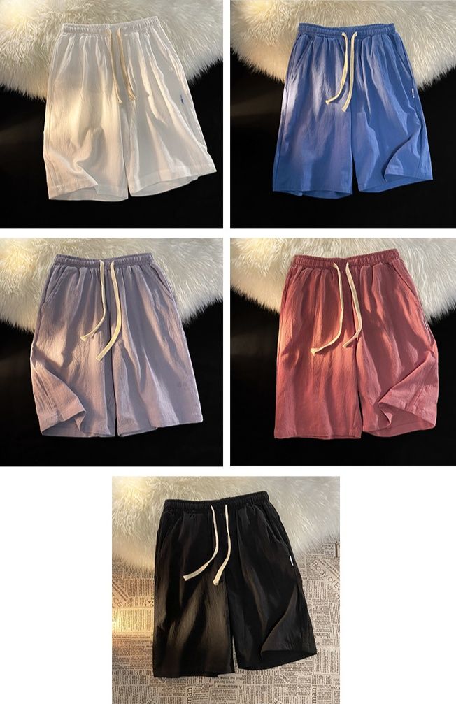 ショートパンツメンズ涼感素材ゴムウエスト紐付き