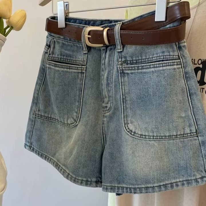 ショートパンツハイウエスト大人ポケット付きデニム