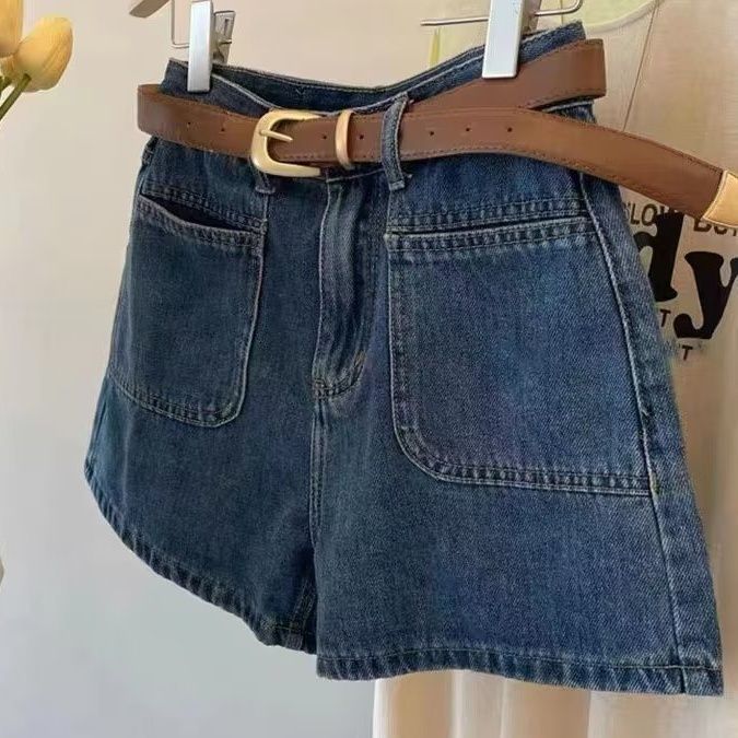 ショートパンツハイウエスト大人ポケット付きデニム