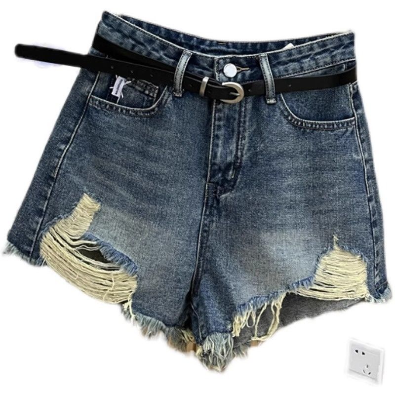 ショートパンツダメージ加工裾フリンジデニム