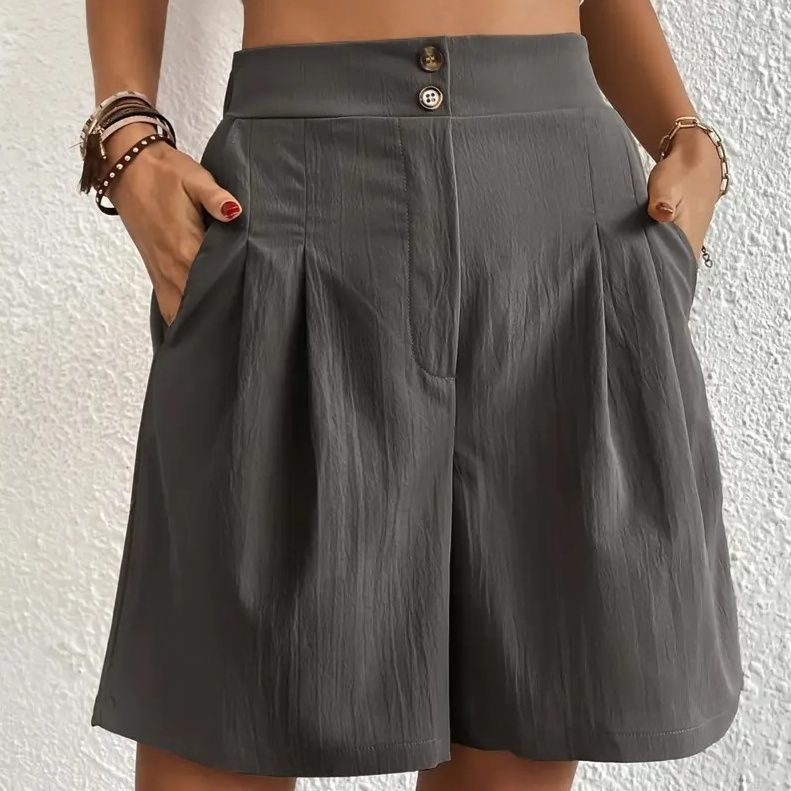 ショートパンツ 高腰タック入りゆったりショートパンツ