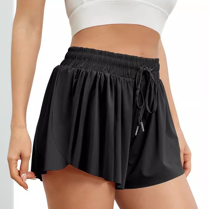 ショートパンツ 紐付きフレアシルエット運動用レディースショートパンツ