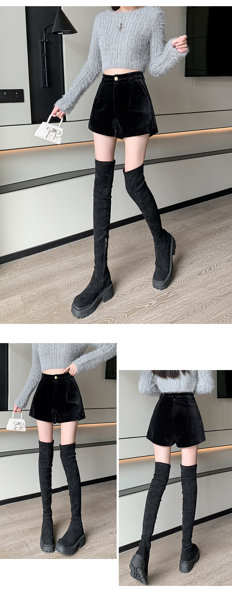 ベルベット調ワイドショートパンツ