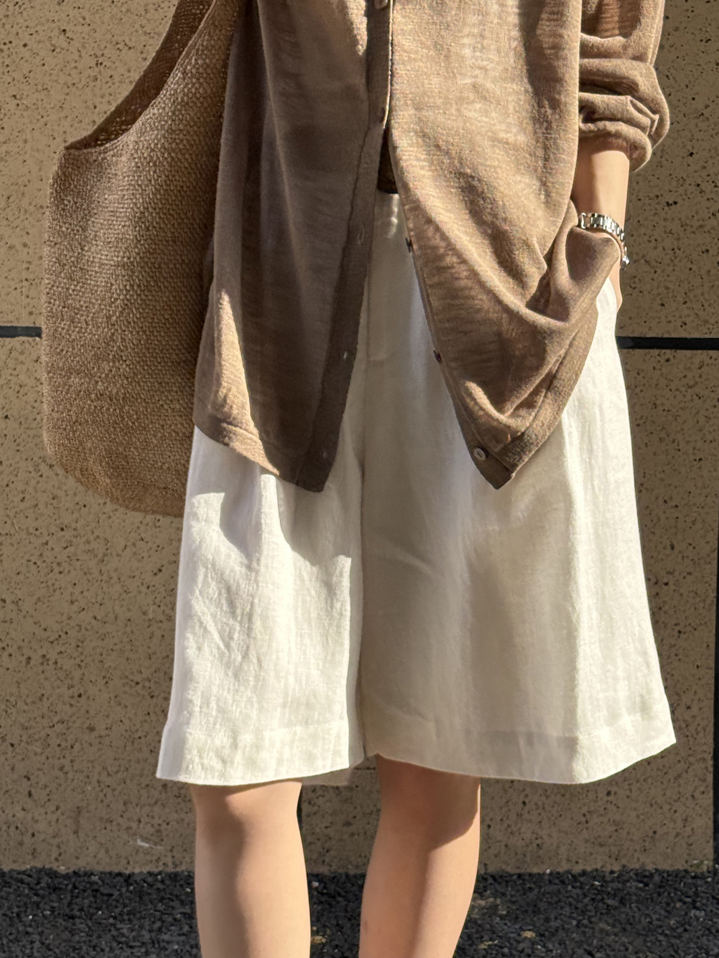 ショートパンツ リネン風ワイドショートパンツ
