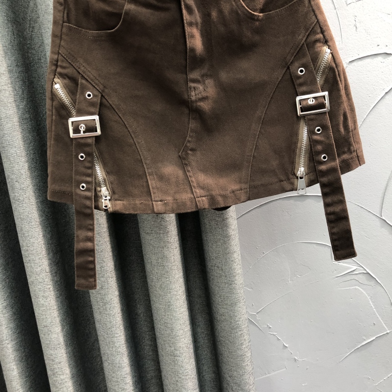 ショートパンツ デザインジッパー付きミニスカート風ショートパンツ